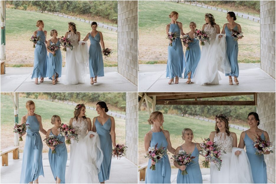 Bridal party in powder blue dresses