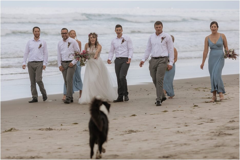 Bridal party and dog