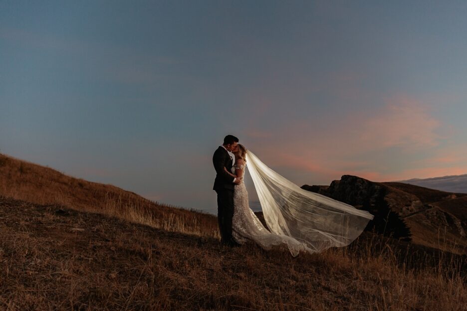Late light wedding picture on hill tops