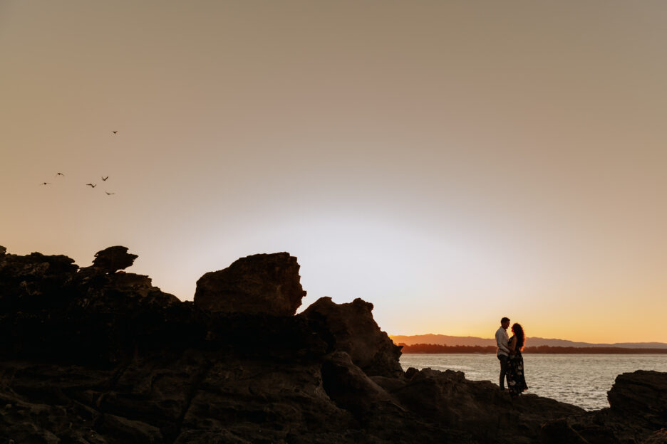 Beautiful photo as sun sets on rocks in Tauranga harbor