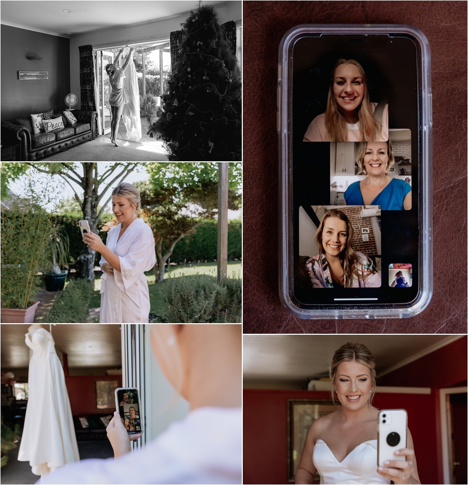 Bride zooming her parents in the United states while she gets ready in her wedding dress