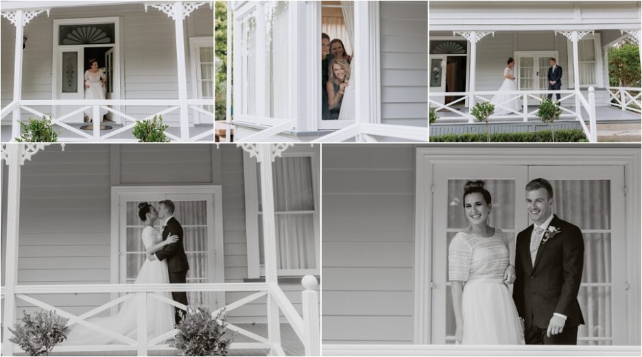 First look photos on veranda of homestead