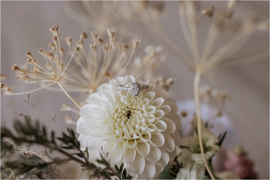 Bridal Florals with engagement ring