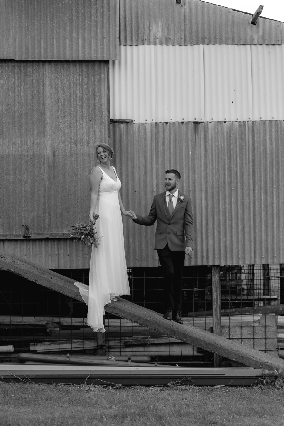 wedding photos by the farm shed