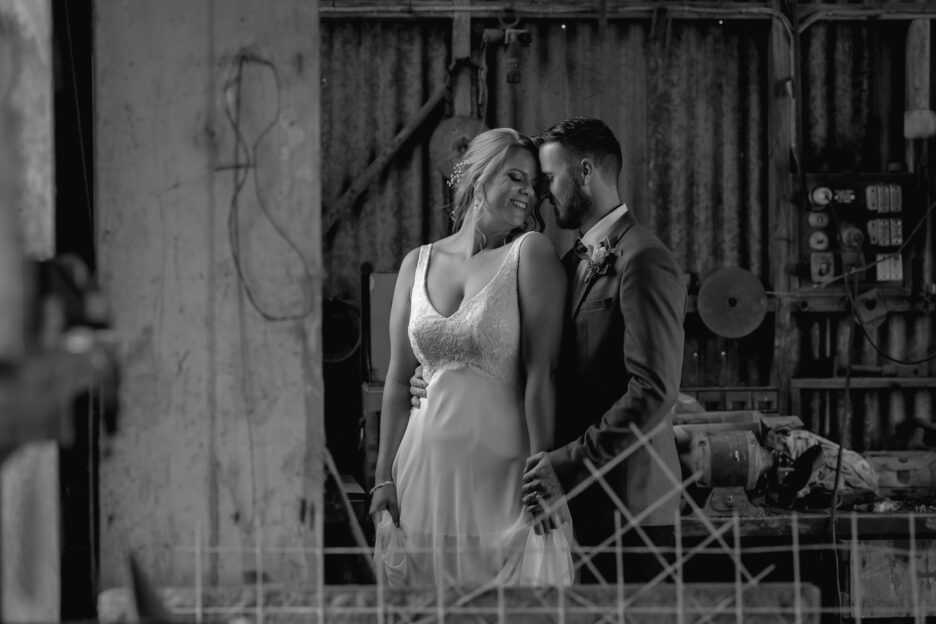 rustic wedding photography in old shed