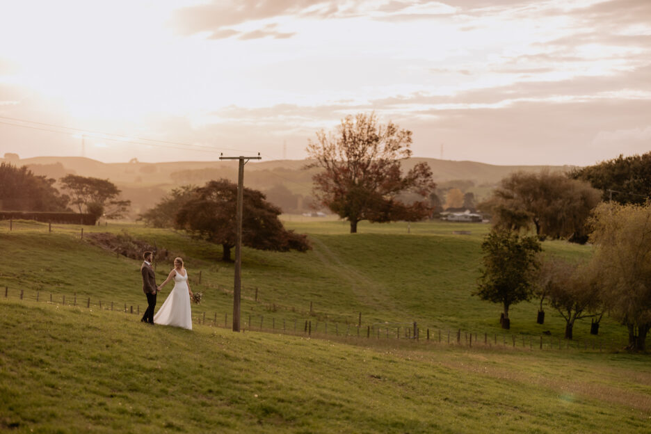 Wedding photos country scene with power pole and autumn colours