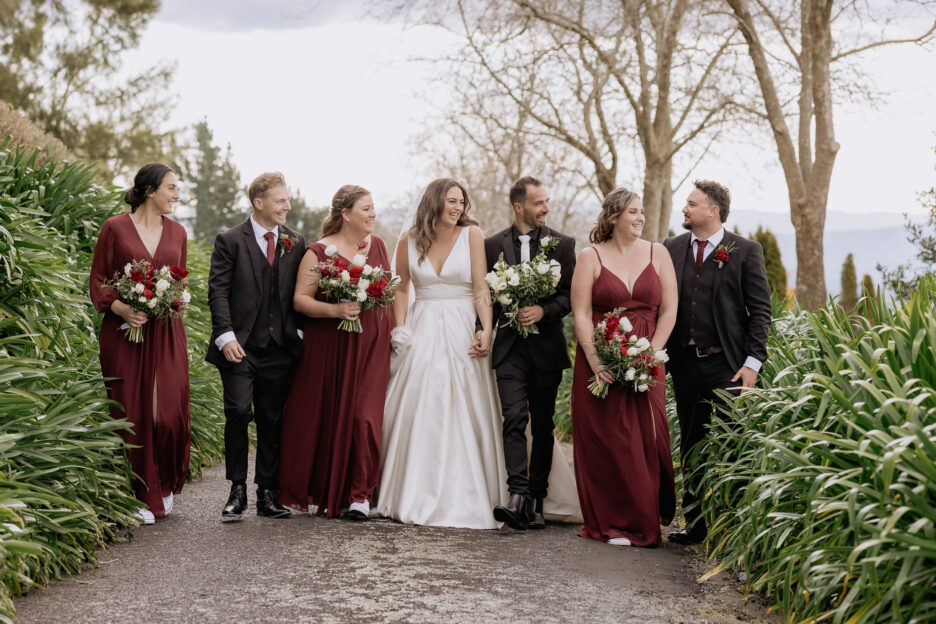 Wedding party in wine dresses