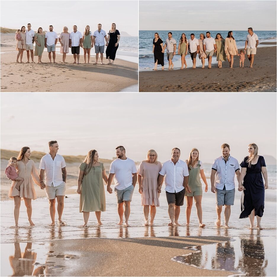 Family photos of walking on Papamoa Beach
