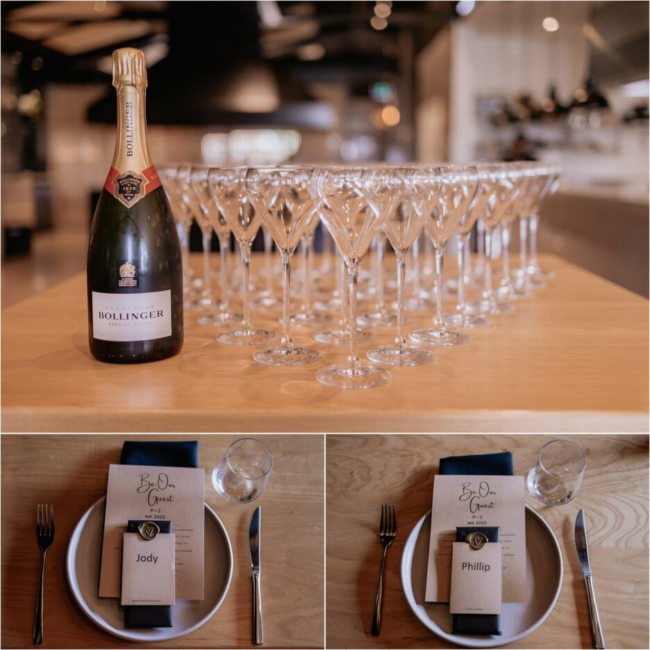 Champagne and glasses place settings Fife lane kitchen and bar Restaurant