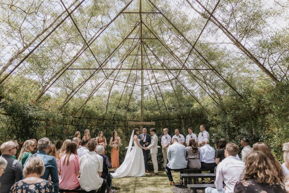 Tree church wedding ceremony in progress