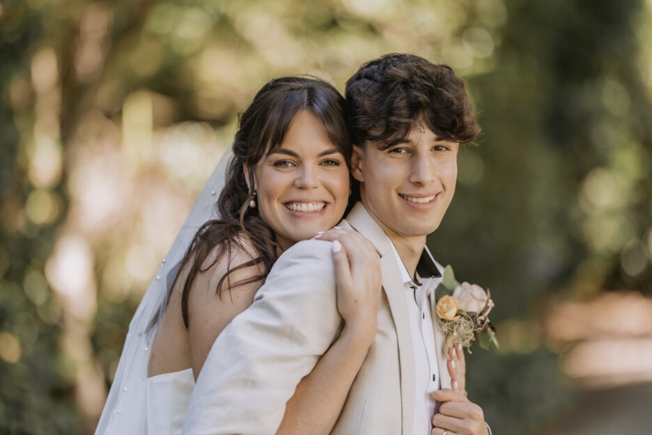 happy smiling bride and groom