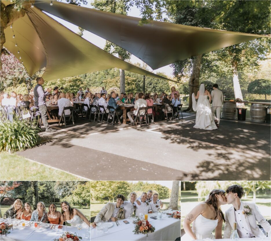 Luncheon wedding reception under sails Tree church Ohaupo