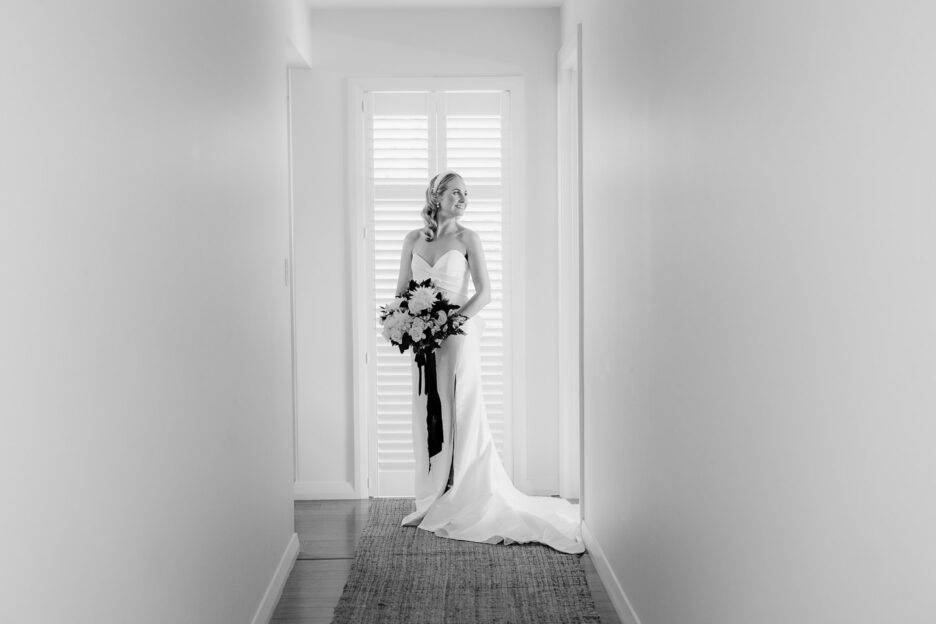 bride in hallway of black walnut accomodation house