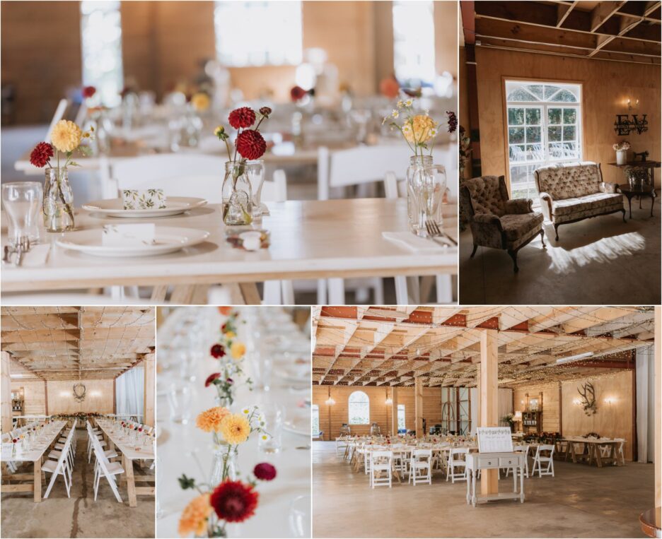 wedding set up with rustic country vintage table settings