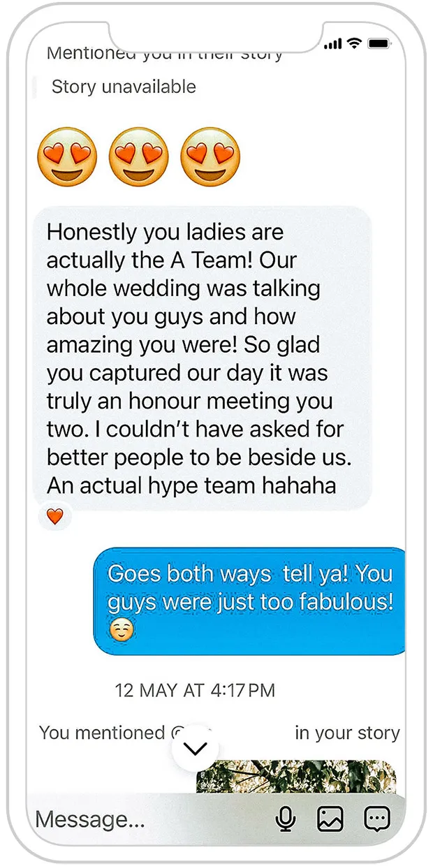 satisfied wedding video client message