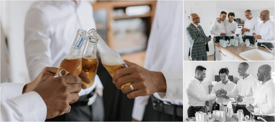 groom gifting rings and gifts to groomsmen