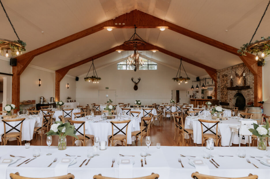 Wedding reception set up of tables Highland room Eagle Ridge
