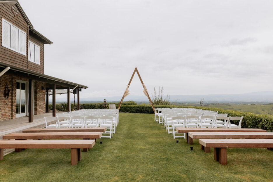 Lawn ceremony area with Kaimai views Eagle ridge