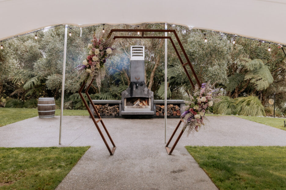 outdoor fireplace under rain canopy at eagle ridge